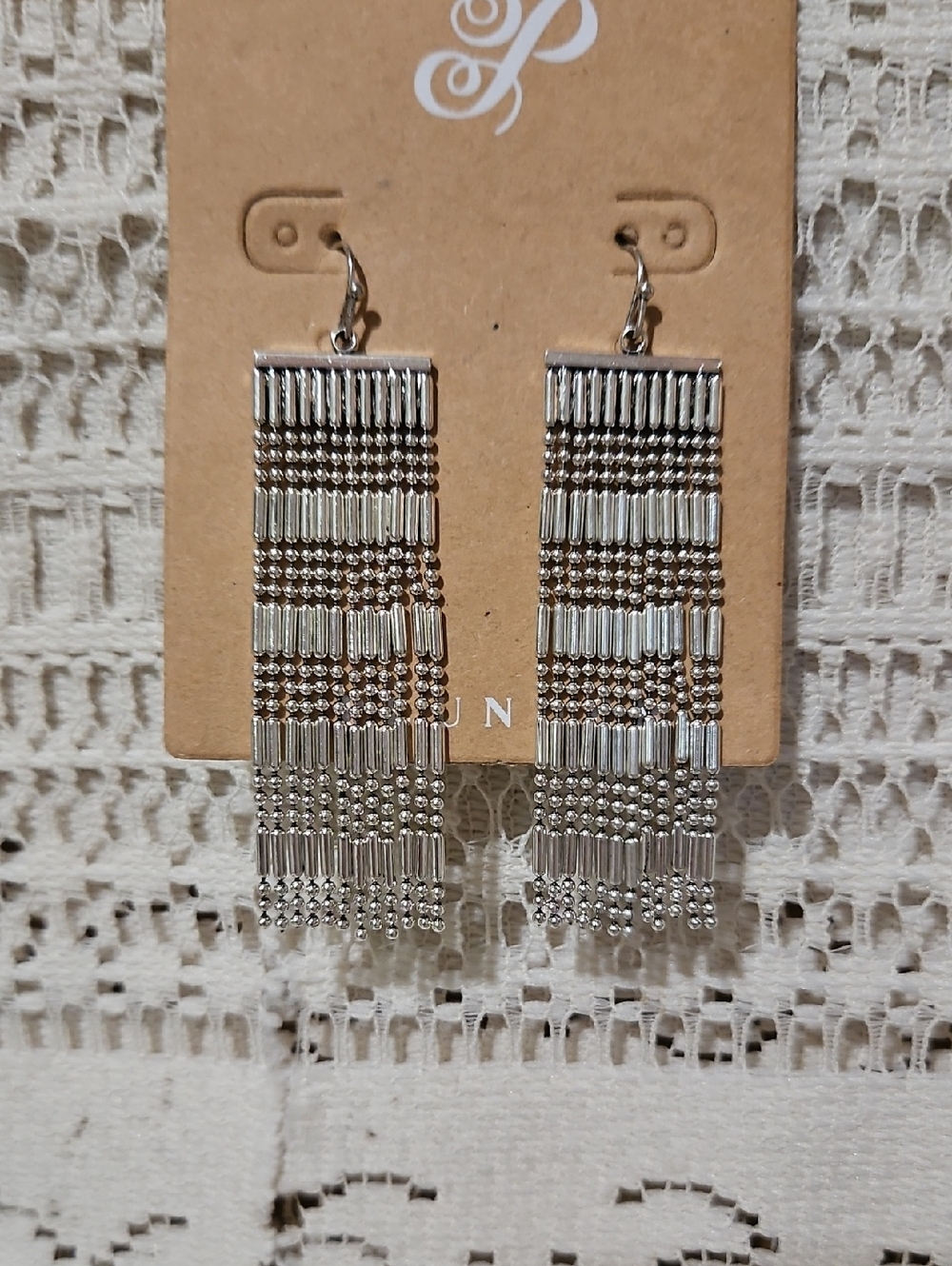 Plunder Design "Lucia" Silver Chain Drop Wire Earrings - Multi-Strand Tassels